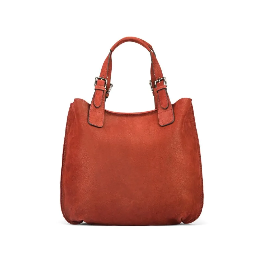Megan Nubuck Hobo Handbag - Rust
