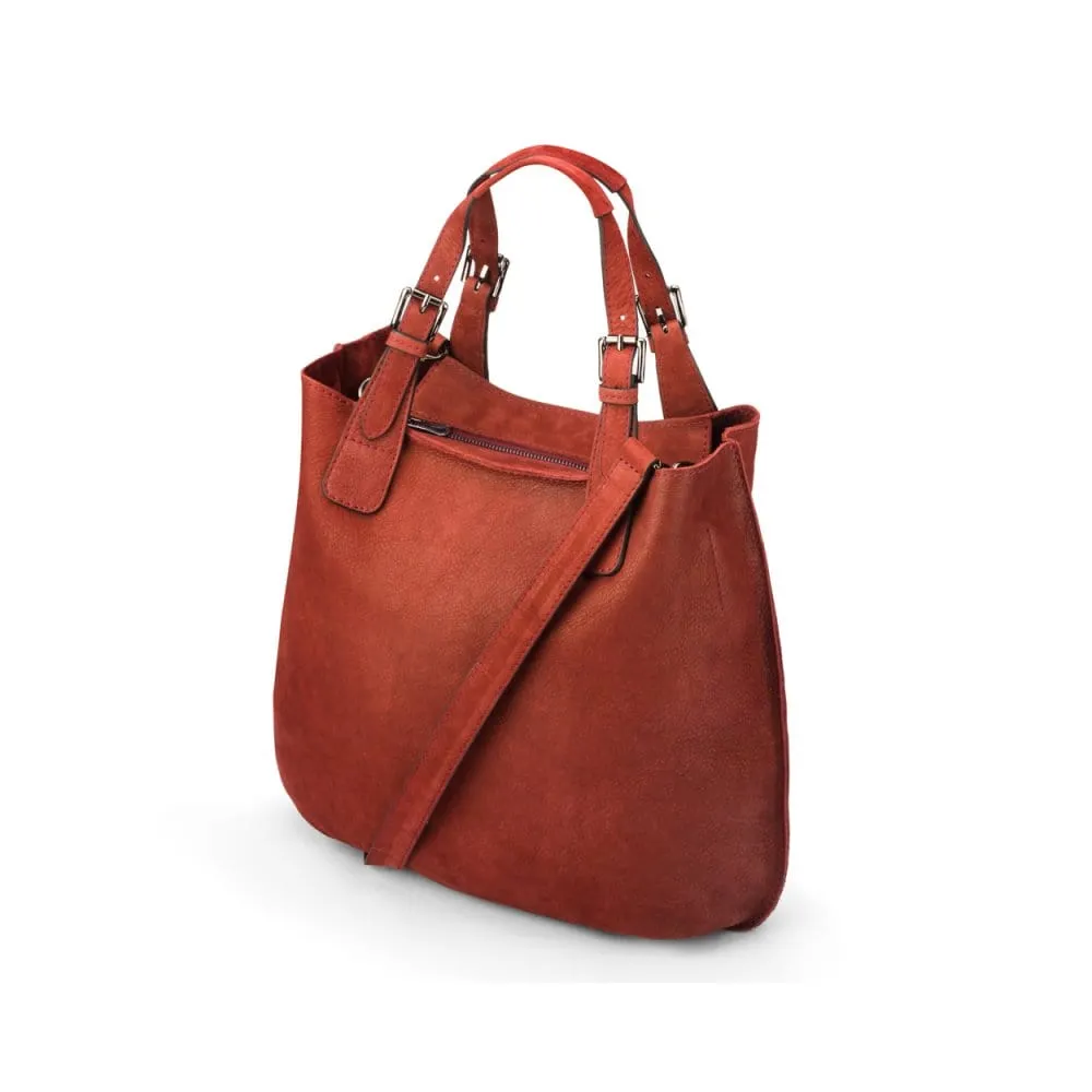 Megan Nubuck Hobo Handbag - Rust