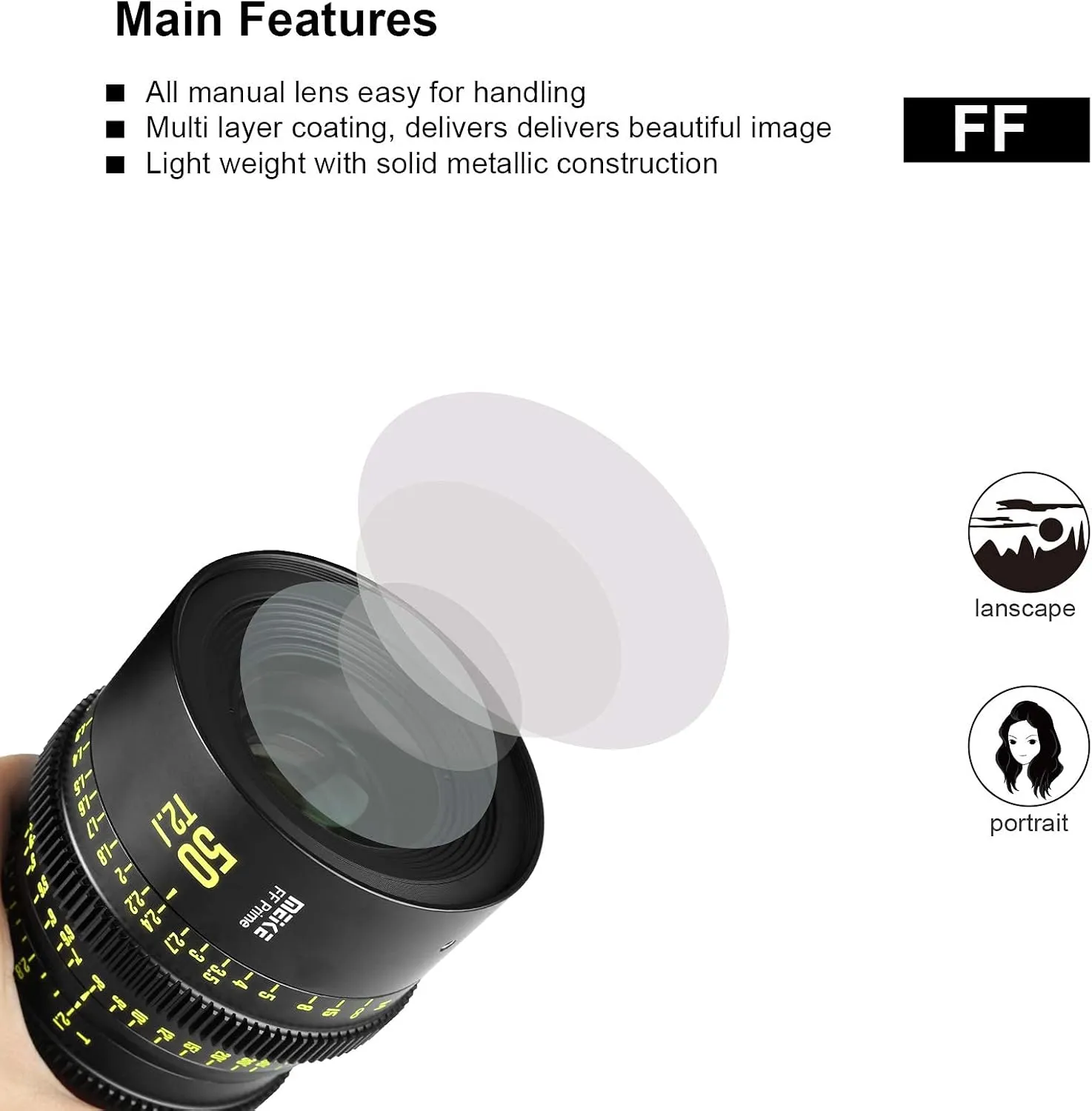 MEKE 50mm T2.1 Full Frame Manual Focus Cinema Lens for Cinema Cameras with EF Mount