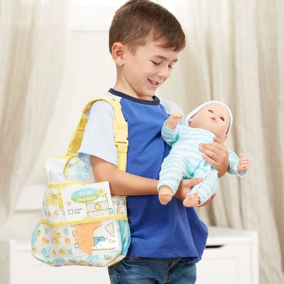 MELISSA & DOUG Mine To Love Playset Travel Time: 17-piece play set gives kids everything they need to pack up and take their favorite baby dolls and stuffed animals on the go - 31707