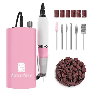 MelodySusie Professional SC300I Electric Nail Drill, 30000 RPM Rechargeable Portable Nail Drills, Cordless Electric Nail File Machine with 6 Bits and 106 Sanding Bands , Pink