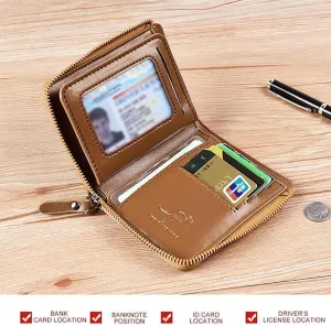 Men Wallet Zipper Purse - Aiks Kangaroo Wallets, RFID Blocking Leather Wallet Credit Card ID Holder Zipper Purse Waterproof (Fiber Black)
