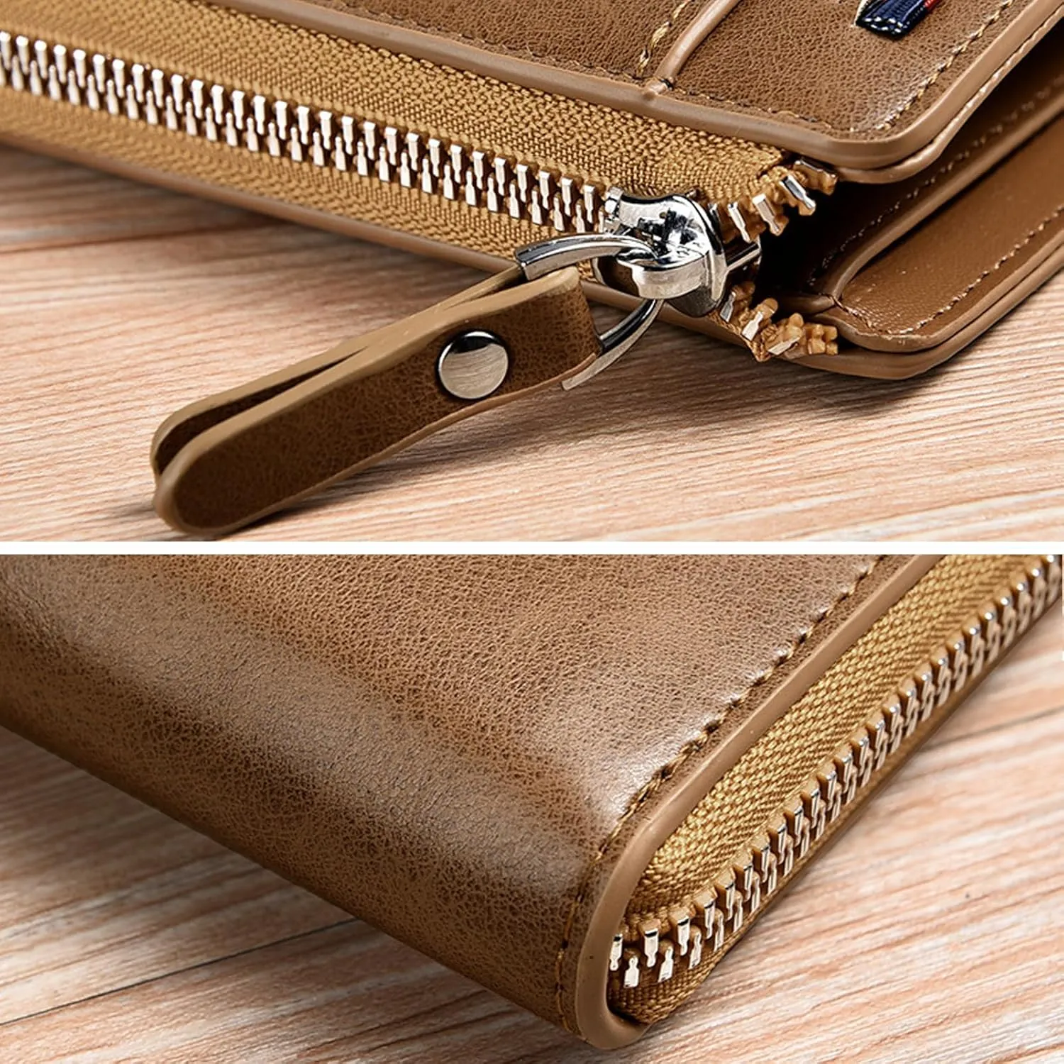 Men Wallet Zipper Purse - Aiks Kangaroo Wallets, RFID Blocking Leather Wallet Credit Card ID Holder Zipper Purse Waterproof (Fiber Gray)