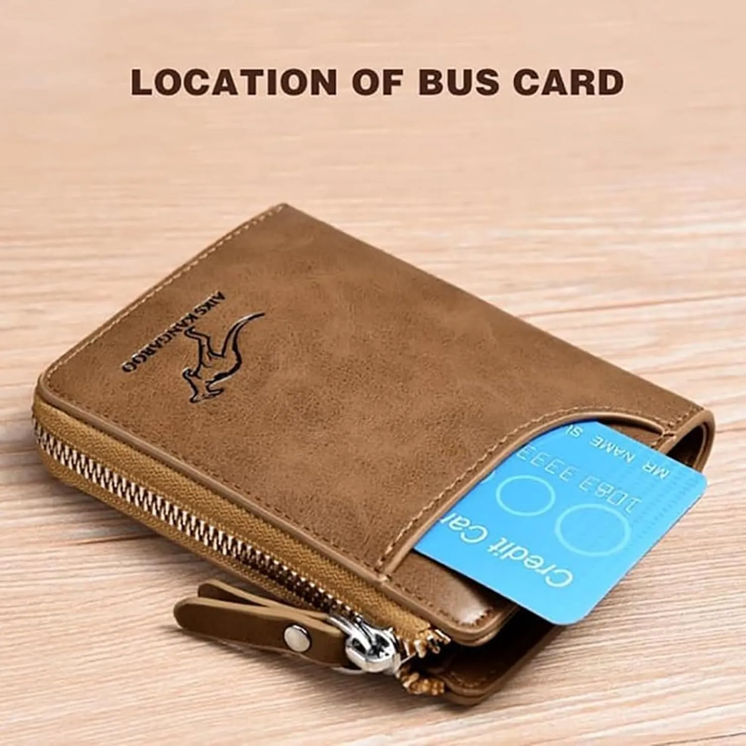 Men Wallet Zipper Purse - Aiks Kangaroo Wallets, RFID Blocking Leather Wallet Credit Card ID Holder Zipper Purse Waterproof (Fiber Gray)