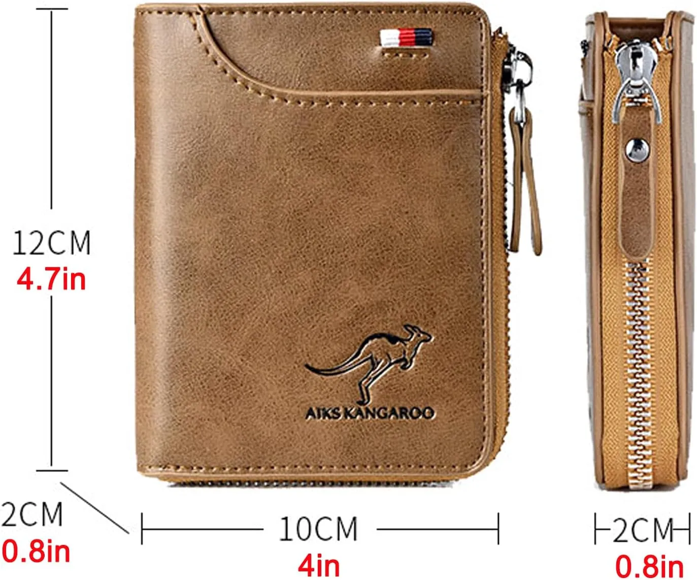 Men Wallet Zipper Purse - Aiks Kangaroo Wallets, RFID Blocking Leather Wallet Credit Card ID Holder Zipper Purse Waterproof (Fiber Gray)
