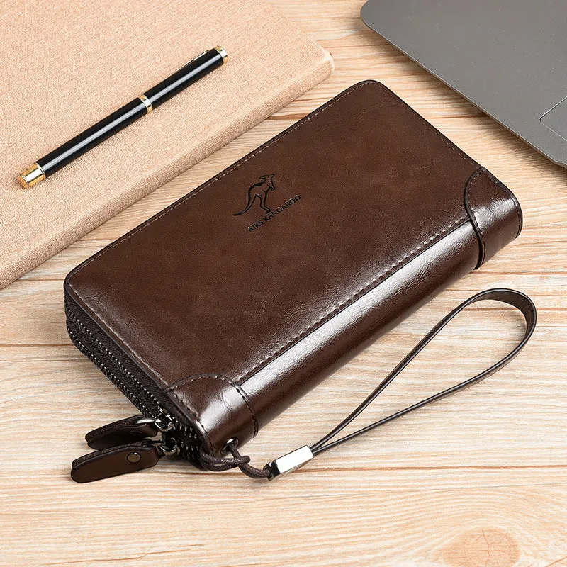 Men's Capacity Double Zip Clutch Swiping Multifunctional Zipper Men's Wallets