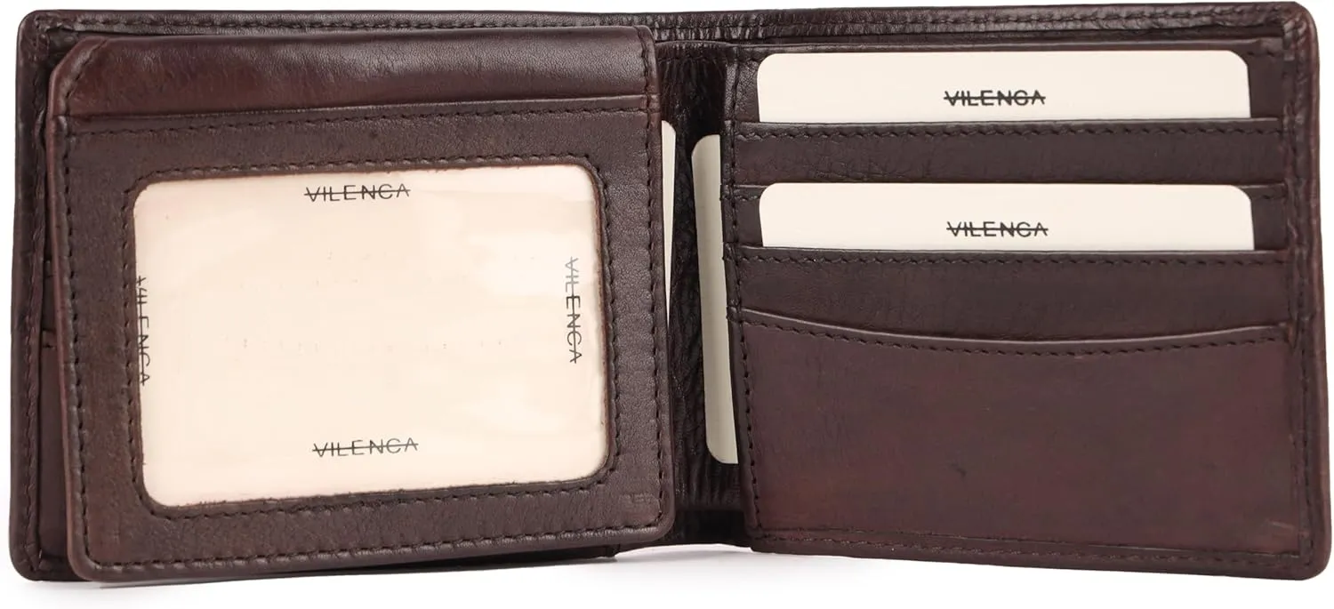 Men's Genuine Italian Leather Bifold Wallet - Sleek & Minimalist, RFID Protected, ID Window Flap, Card Holder, Gift for Him (Brown)