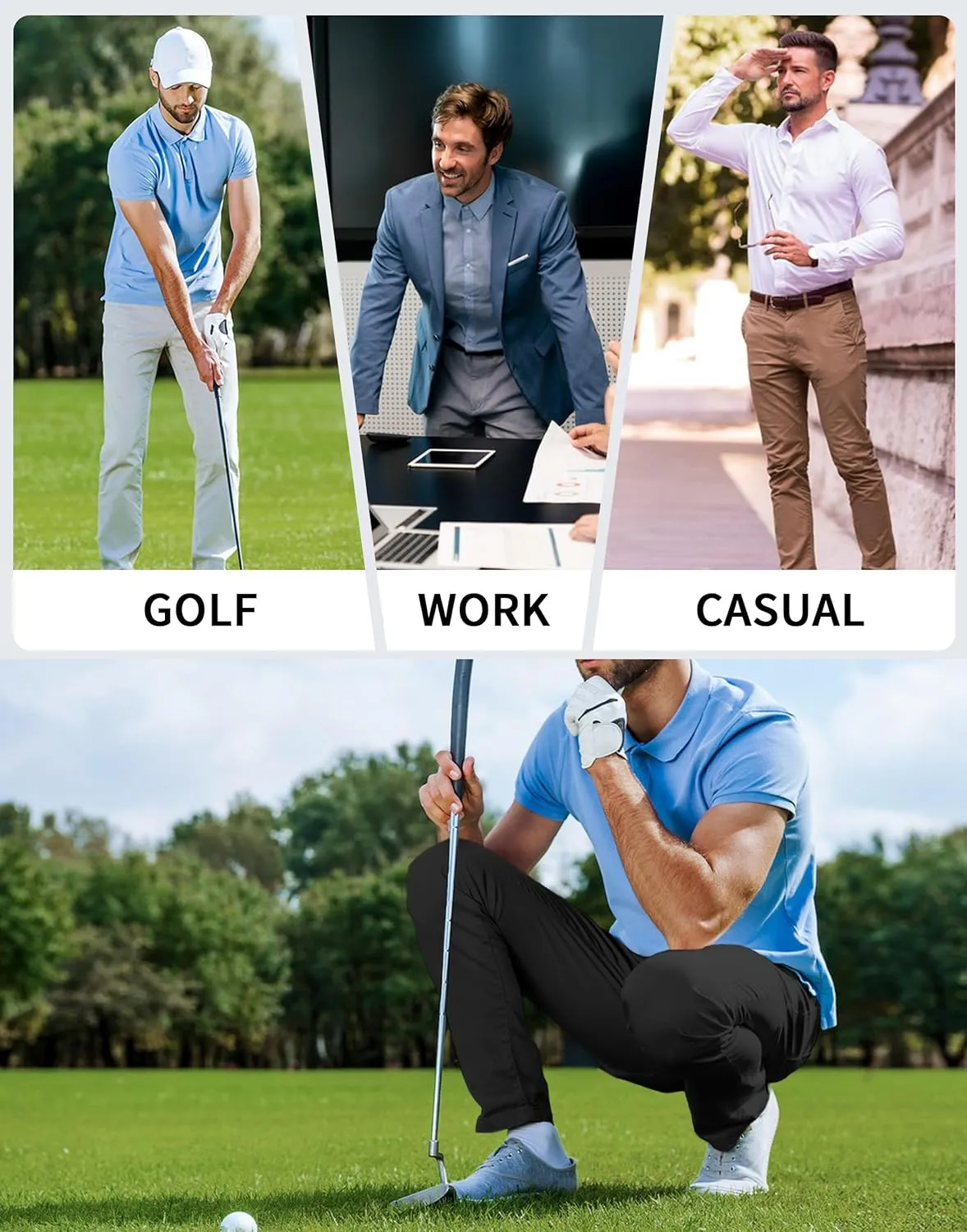 Men's Golf Pants - 30"/32" Dress Pants Wrinkle Free 5 Pockets Stretch Casual Work Travel Slacks