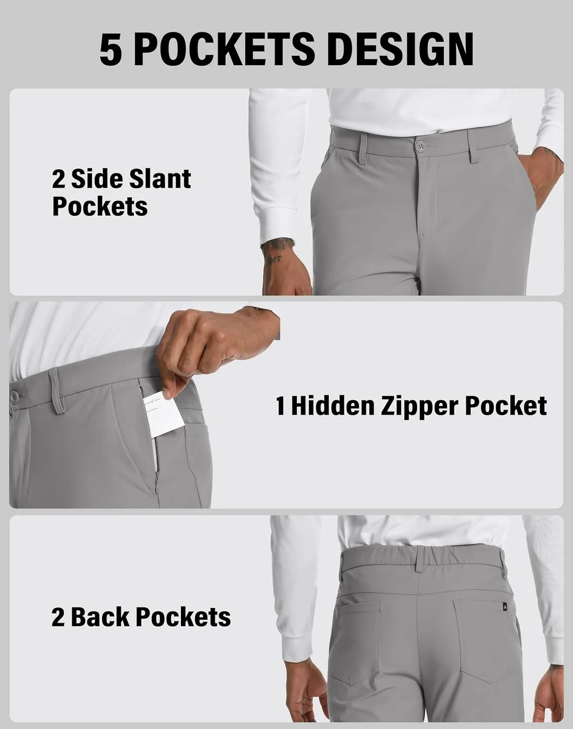 Men's Golf Pants - 30"/32" Dress Pants Wrinkle Free 5 Pockets Stretch Casual Work Travel Slacks