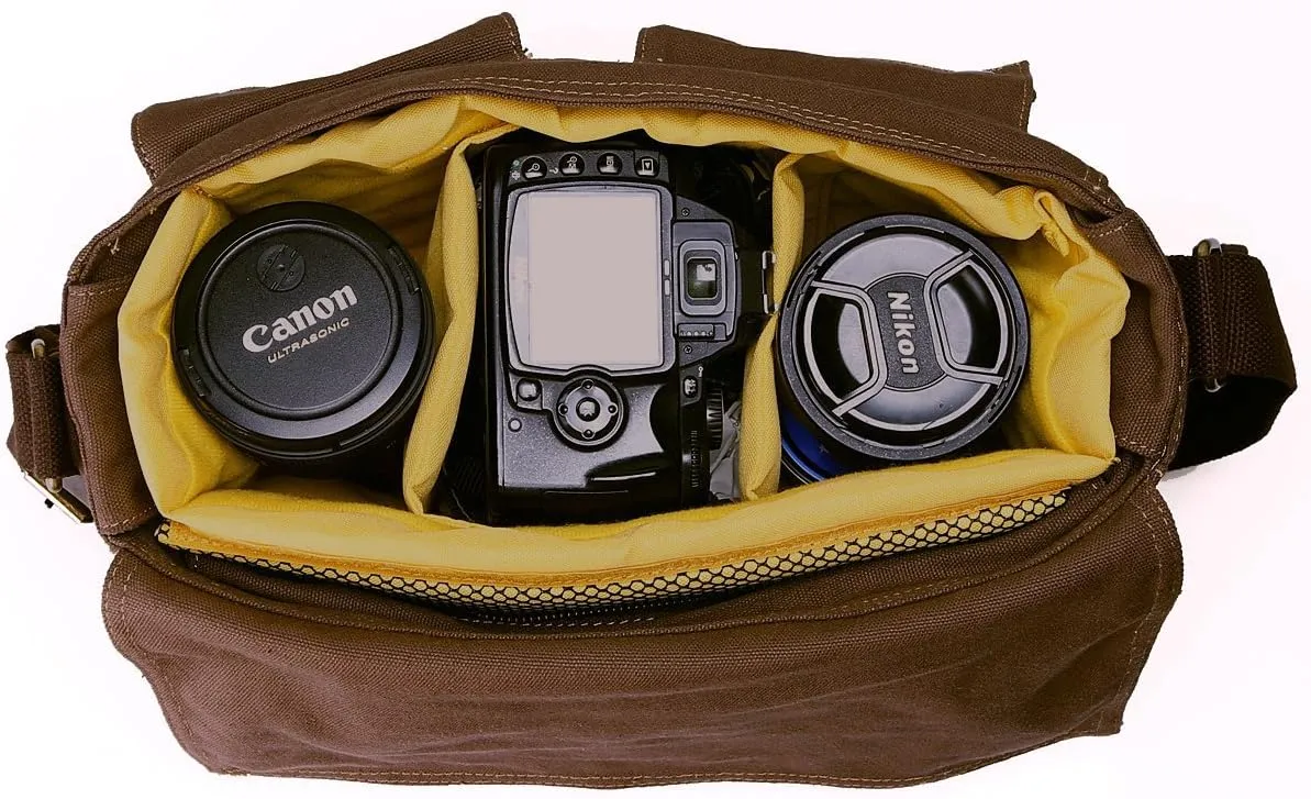 Men's Lightweight Vintage Waterproof Canvas DSLR SLR Shockproof Camera Shoulder Messenger Bag Sling Bag