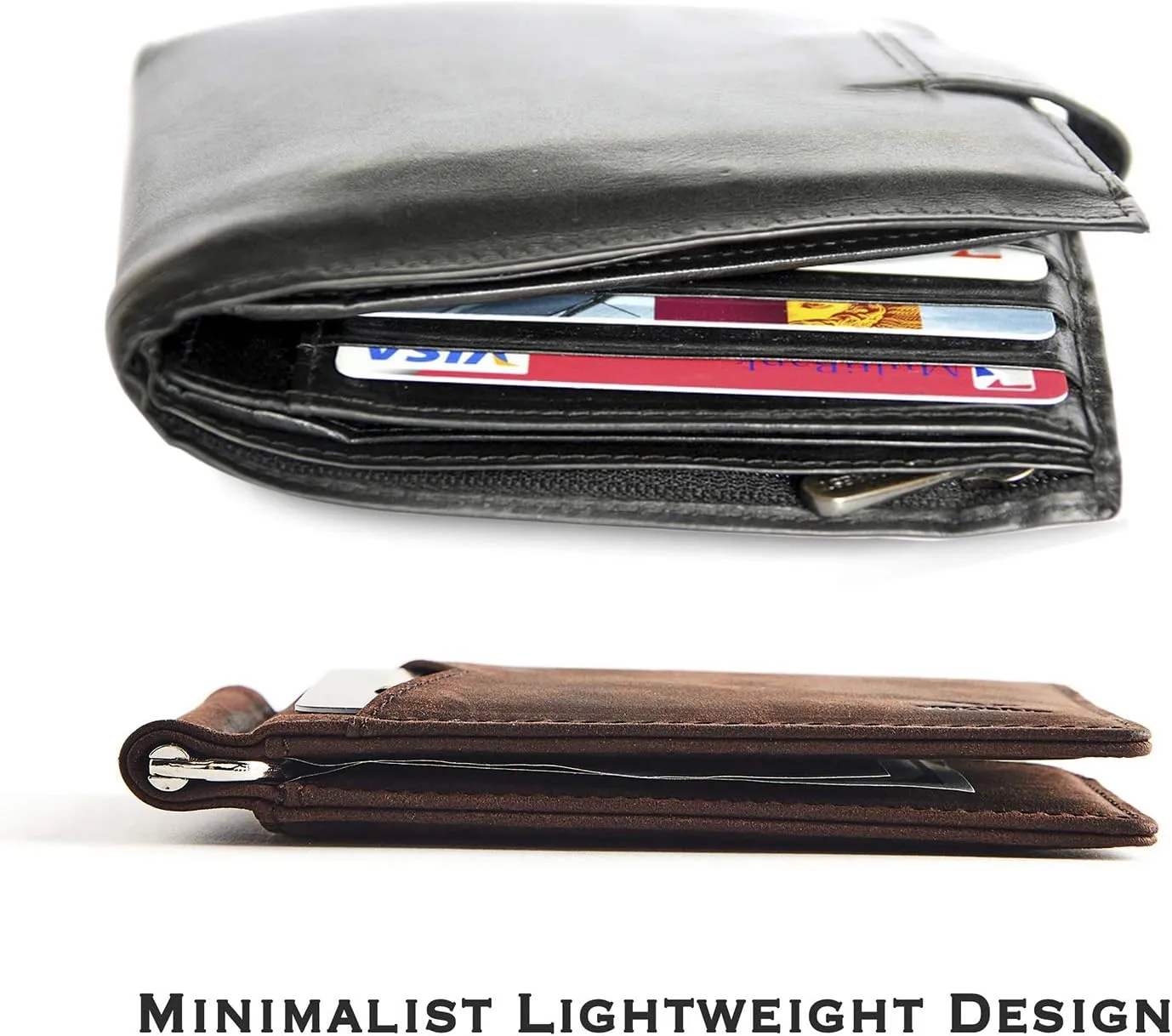 Mens Slim Wallet with Money Clip Front Pocket RFID Blocking Thin Bifold Leather Card Holder Minimalist Mini Billfold