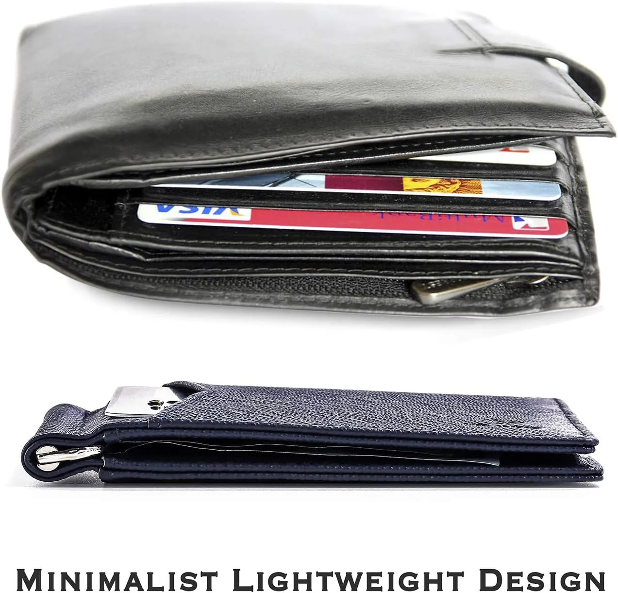 Mens Slim Wallet with Money Clip Front Pocket RFID Blocking Thin Bifold Leather Card Holder Minimalist Mini Billfold