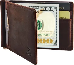 Mens Slim Wallet with Money Clip Front Pocket RFID Blocking Thin Bifold Leather Card Holder Minimalist Mini Billfold