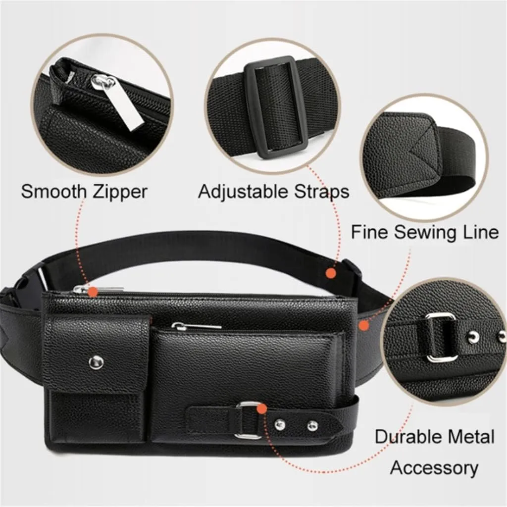 Men's Waist Packs Fanny Bum Bags for Phone Multipurpose Man PU Leather Travel Belt Bag Chest Bag Fashion Crossbody (Color : Black Size : S Code) (Black S Code)