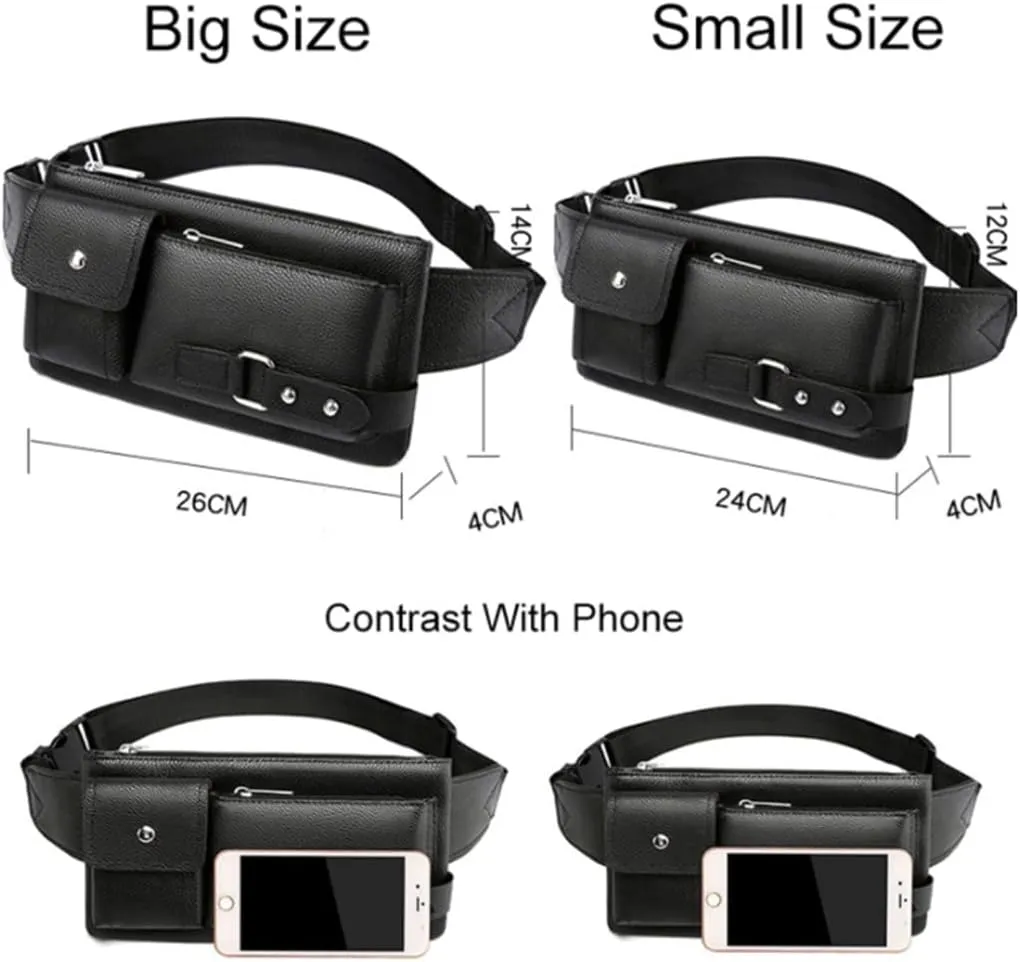 Men's Waist Packs Fanny Bum Bags for Phone Multipurpose Man PU Leather Travel Belt Bag Chest Bag Fashion Crossbody (Color : Black Size : S Code) (Black S Code)