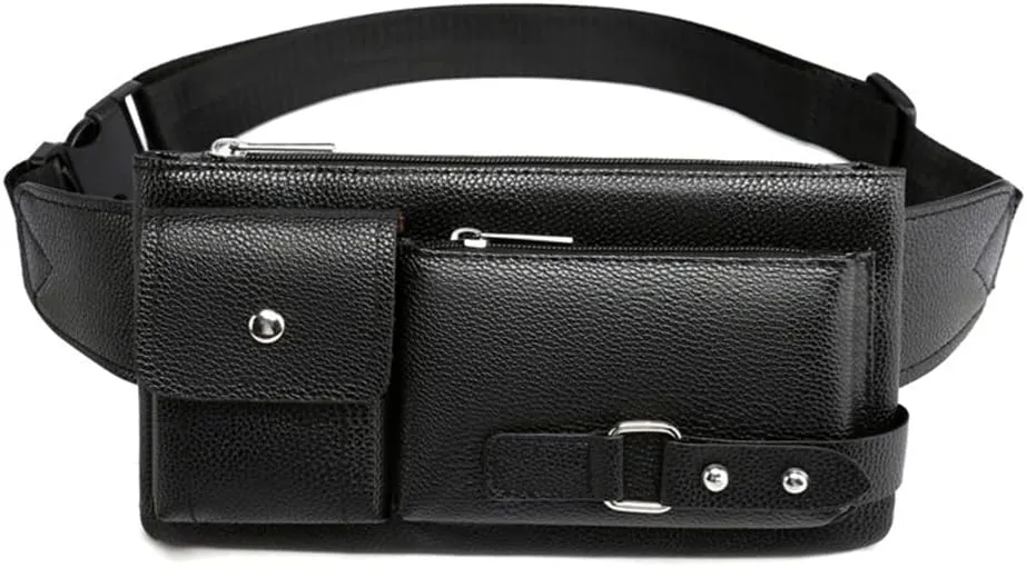 Men's Waist Packs Fanny Bum Bags for Phone Multipurpose Man PU Leather Travel Belt Bag Chest Bag Fashion Crossbody (Color : Black Size : S Code) (Black S Code)