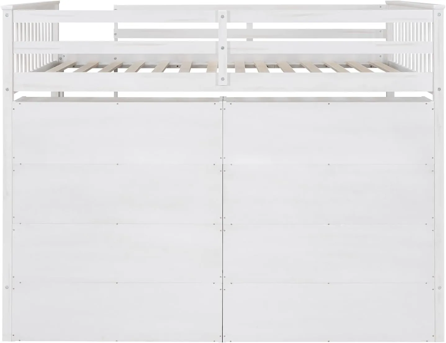Merax Full Size Loft Bed Frame with Ladder and Storage Shelves, White