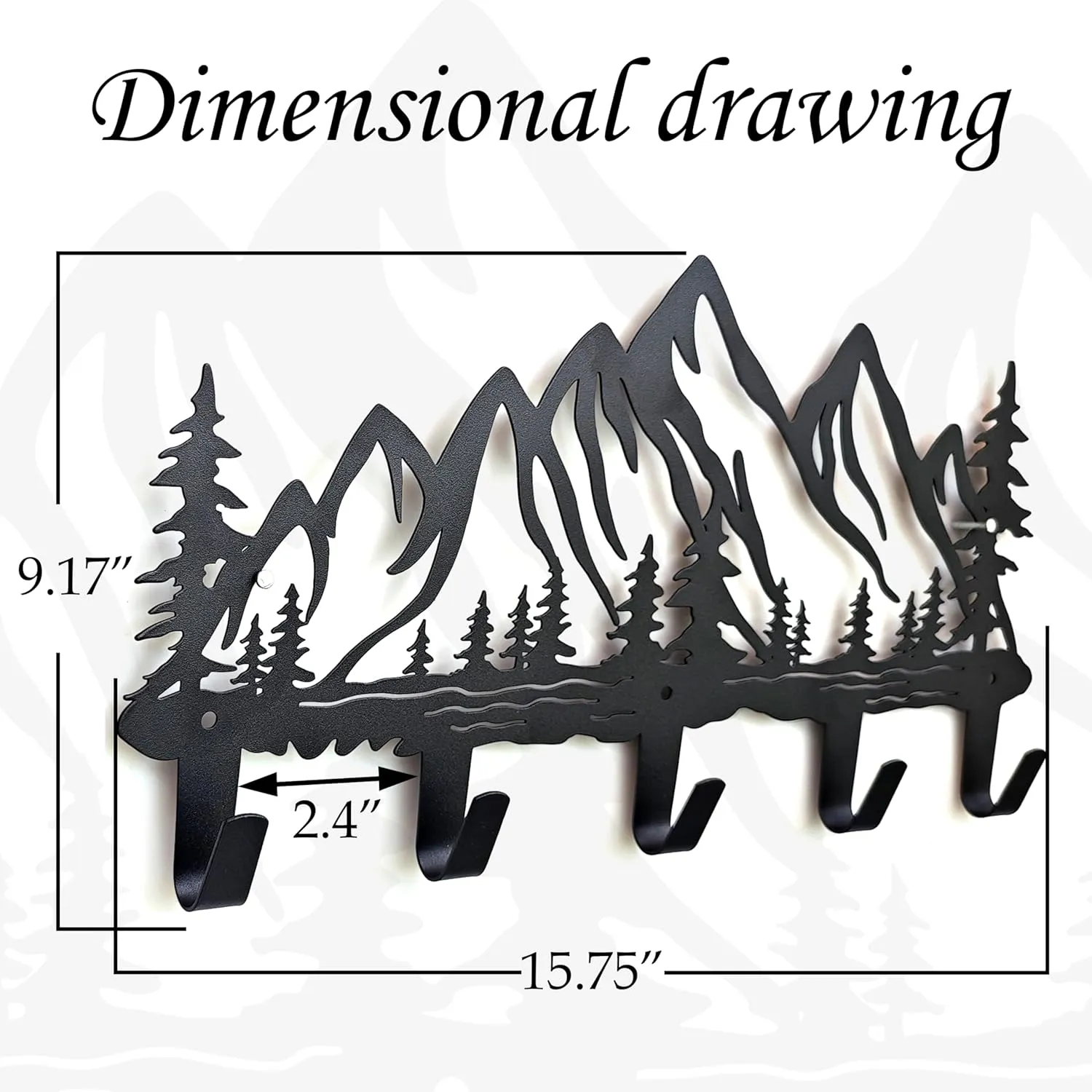 Metal Mountain Coat Hooks Wall Art Decor-Mountain Hangers and Key Holder-Clothes Hat Rack and Backpack Hanger Decor for Storage, Living Room, Hallway, Office (Black)