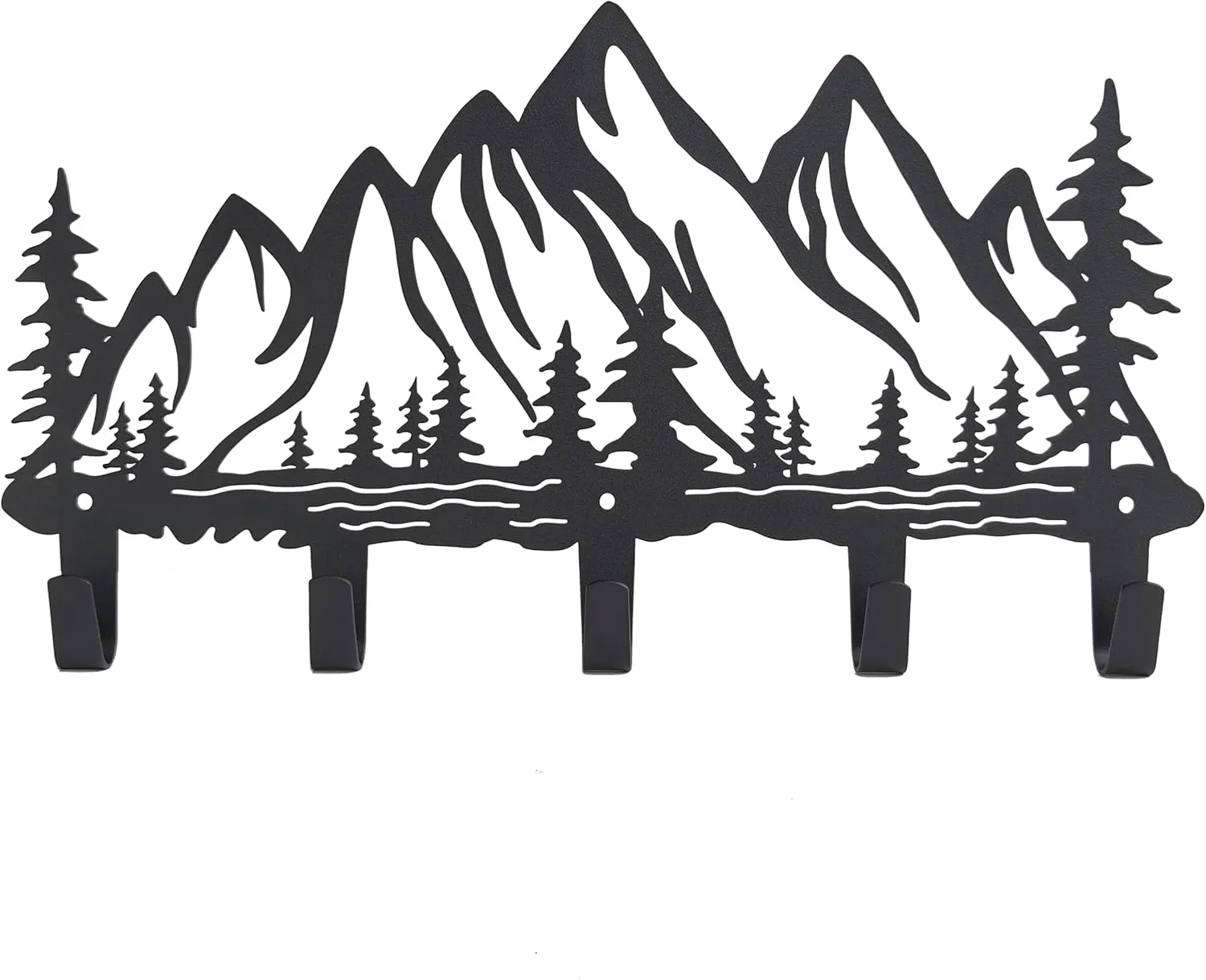 Metal Mountain Coat Hooks Wall Art Decor-Mountain Hangers and Key Holder-Clothes Hat Rack and Backpack Hanger Decor for Storage, Living Room, Hallway, Office (Black)