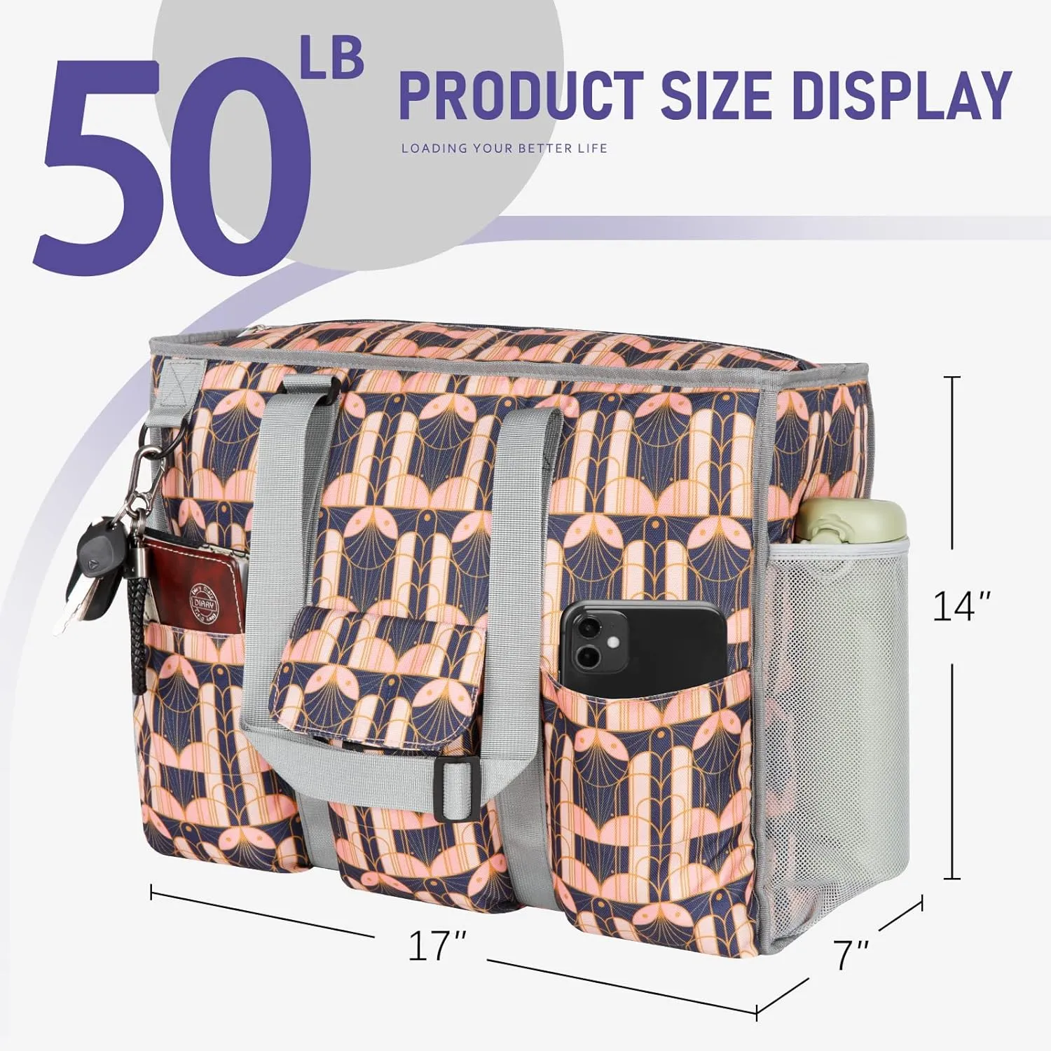 MHOMER Large Utility Tote Bag for Women, Zip-Top Teachers Tote Bag with 12 Pockets, Waterproof Nurse Bag for Working Women