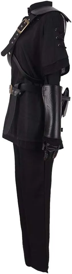 miccostumes Men's Costume Warrior Cosplay Pure Dark Black Uniform Fullset Tunic Pants With Belt and Hat