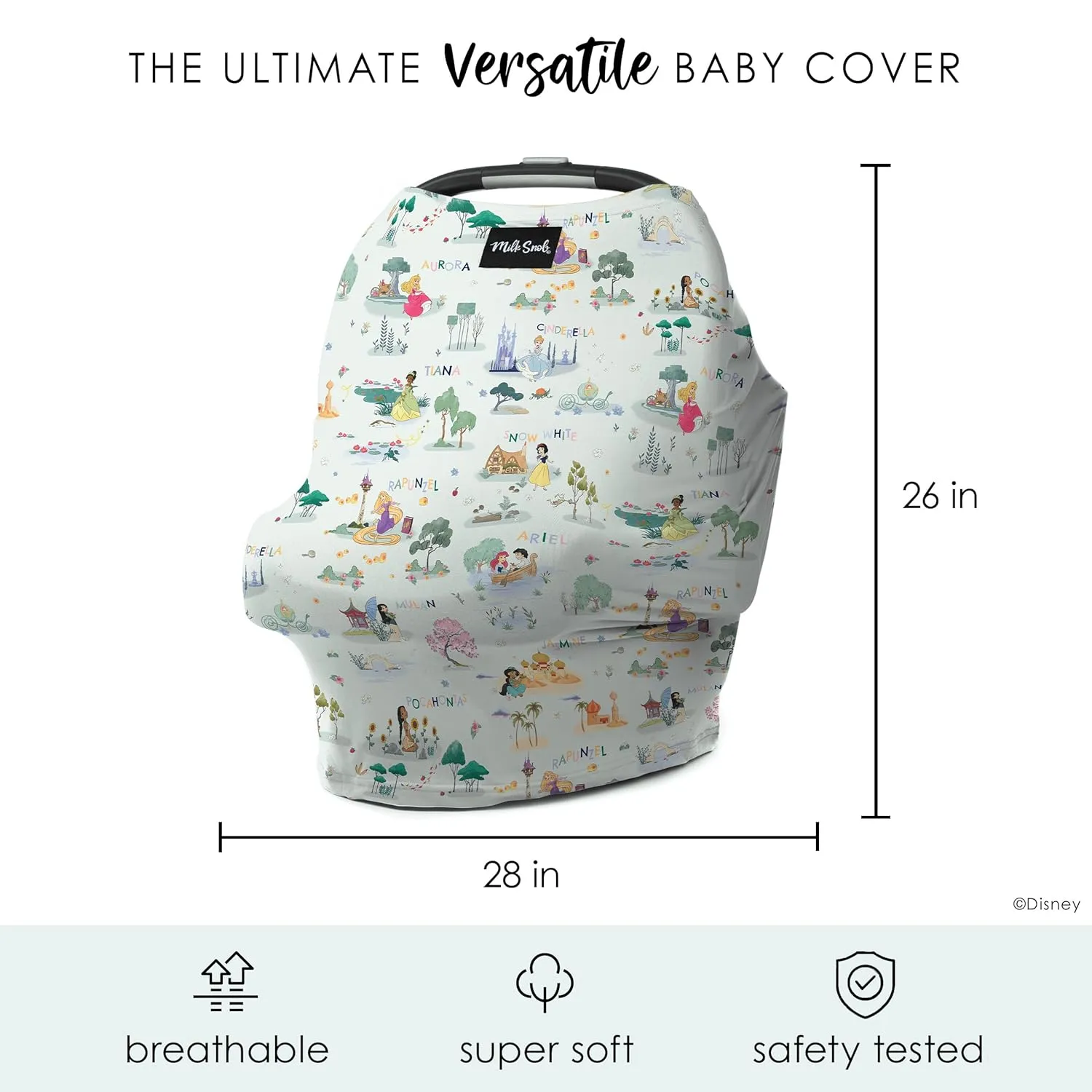 Milk Snob Original Disney Enchanted Kingdoms 5-in-1 Cover, Added Privacy for Breastfeeding, Baby Car Seat, Carrier, Stroller, High Chair, Shopping Cart, Lounger Canopy, Newborn Essentials, Nursing Top