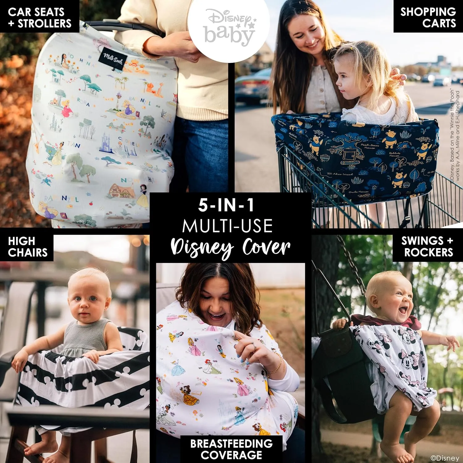 Milk Snob Original Disney Enchanted Kingdoms 5-in-1 Cover, Added Privacy for Breastfeeding, Baby Car Seat, Carrier, Stroller, High Chair, Shopping Cart, Lounger Canopy, Newborn Essentials, Nursing Top