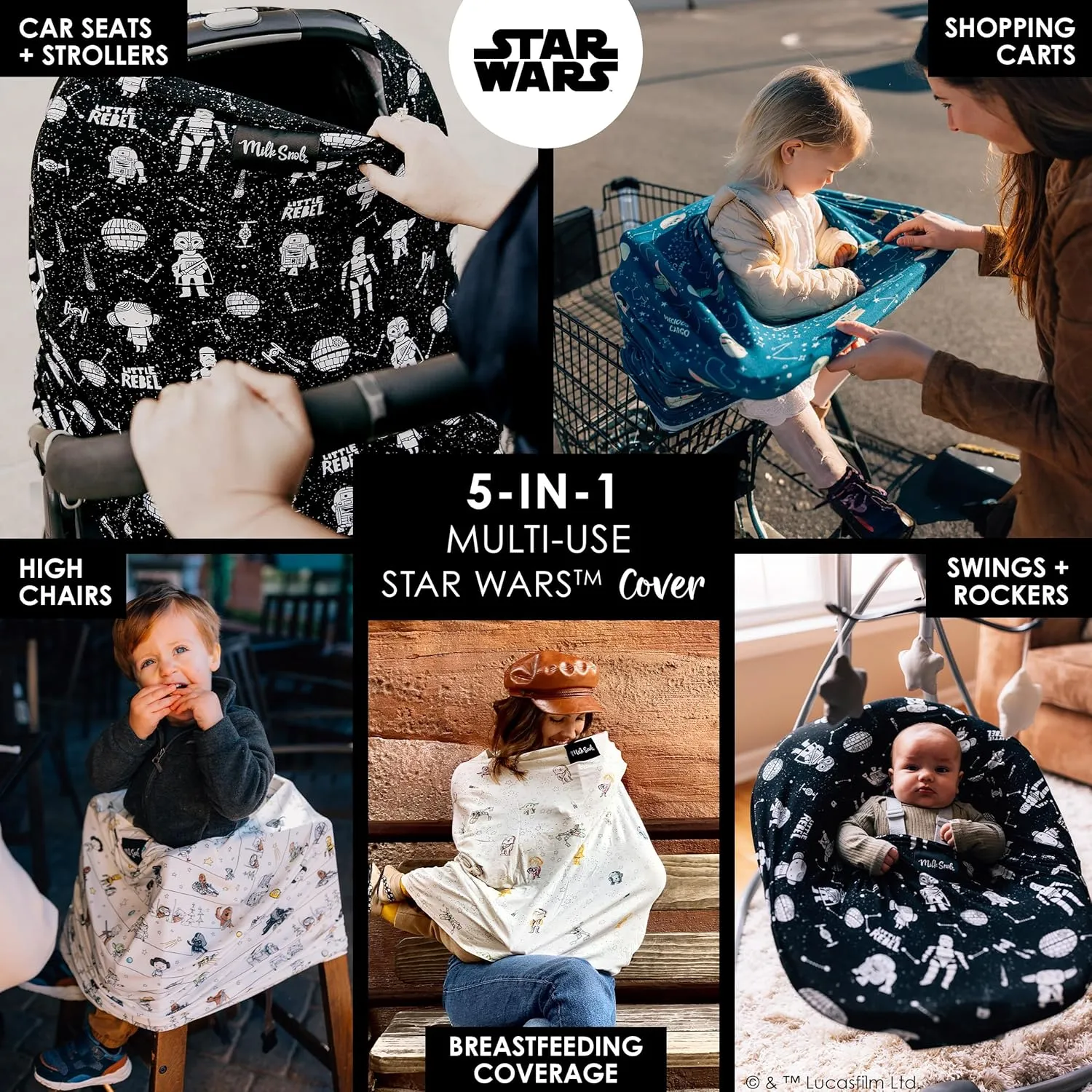 Milk Snob Original Star Wars 5-in-1 Cover, Little Rebel, Added Privacy for Breastfeeding, Baby Car Seat, Carrier, Stroller, High Chair, Shopping Cart, Lounger Canopy - Newborn Essentials, Nursing Top