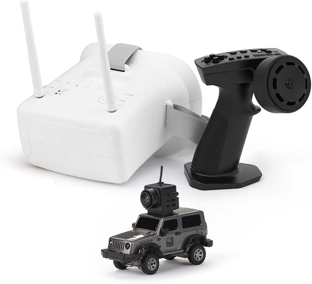 Mini Off-Road Vehicle with FPV Camera, 1/64 Scale 2.4G Full Proportional RC Electric 4WD Climbing Car Remote Control Drift Car Gift (FPV Goggles Version)