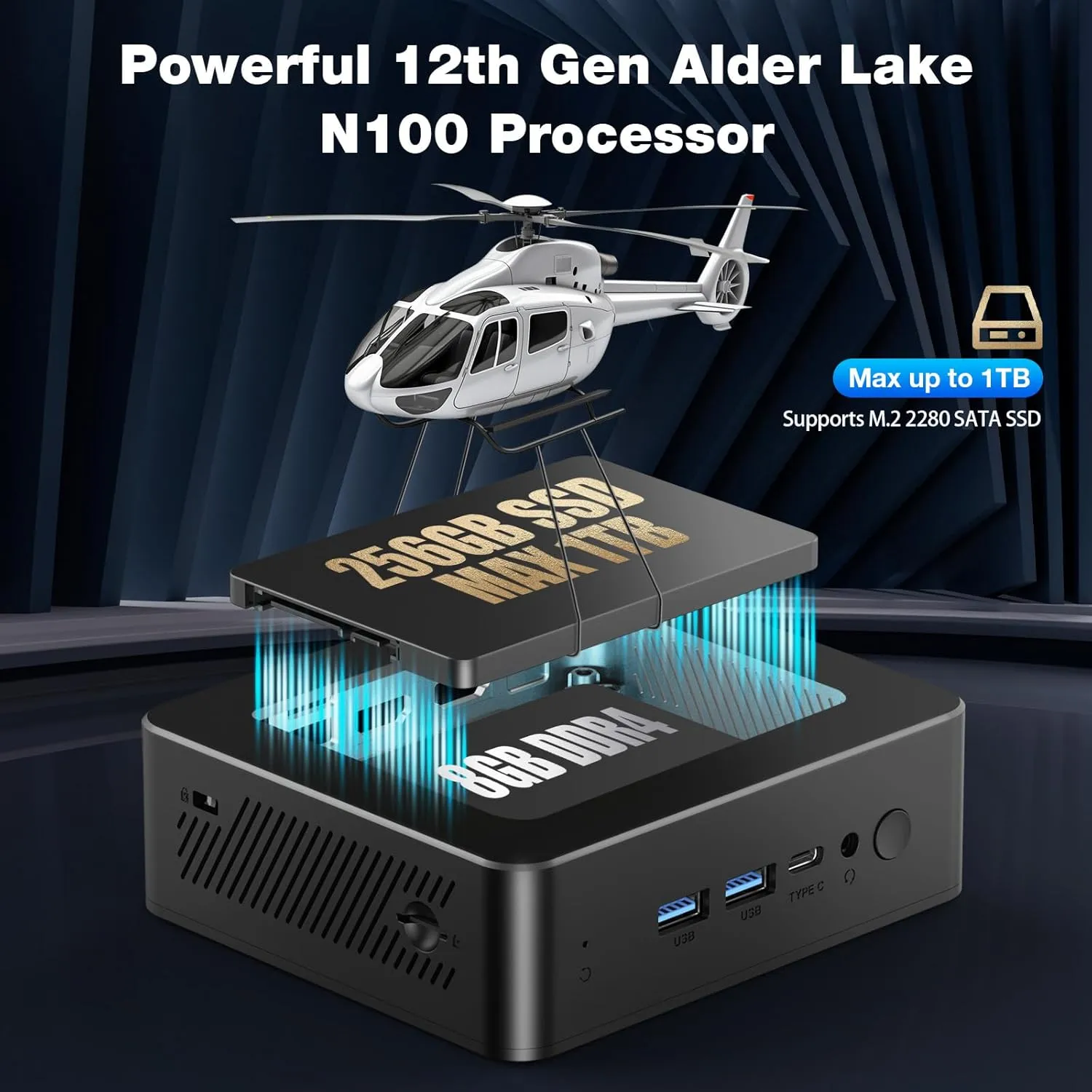 Mini PC with Intel Alder Lake N100 CPU (up to 3.4GHz), Mini Desktop Computer PC Windows 11 Home Mini Computer with 8GB DDR4 256GB SSD 4K Dual Display Micro PC Bluetooth5.2/WiFi6/USB3.2