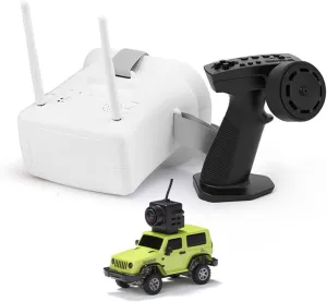 Mini Remote Control Vehicle with Camera, 1/64 Scale 2.4G Full Proportional RC Electric Mini Climbing Off-Road Vehicle Model, Gift for Adults (RTR FPV Goggles Version/Green)