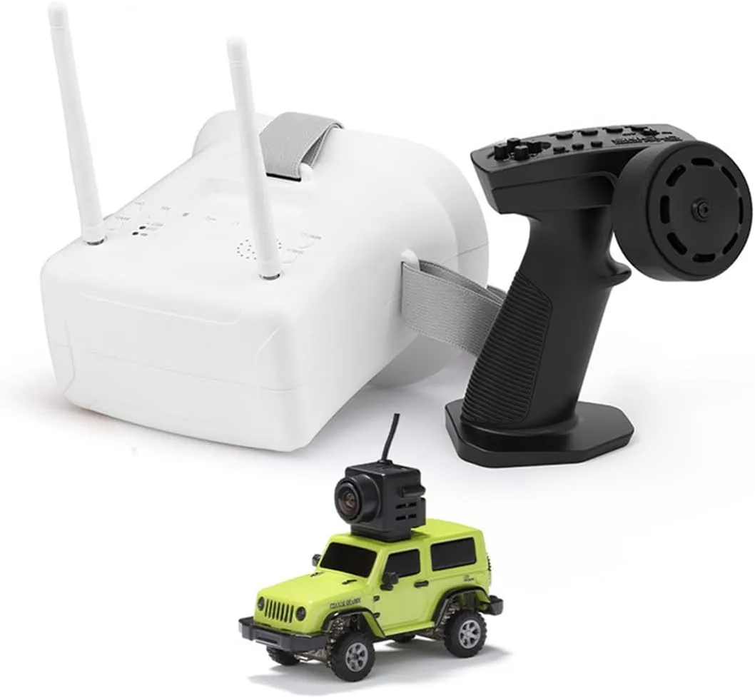 Mini Remote Control Vehicle with Camera, 1/64 Scale 2.4G Full Proportional RC Electric Mini Climbing Off-Road Vehicle Model, Gift for Adults (RTR FPV Goggles Version/Green)