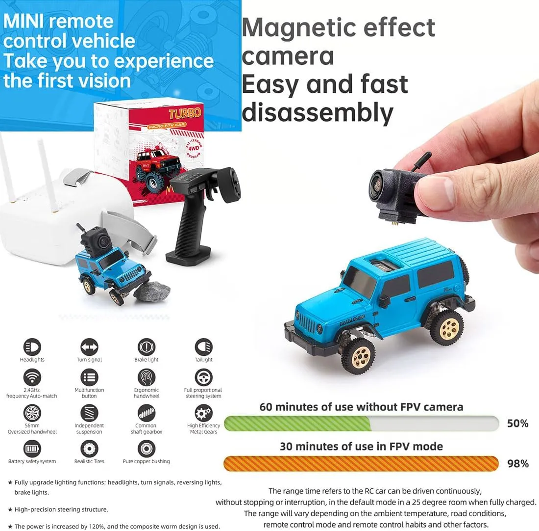 Mini Remote Control Vehicle with Camera, 1/64 Scale 2.4G Full Proportional RC Electric Mini Climbing Off-Road Vehicle Model, Gift for Adults (RTR FPV Goggles Version/Green)