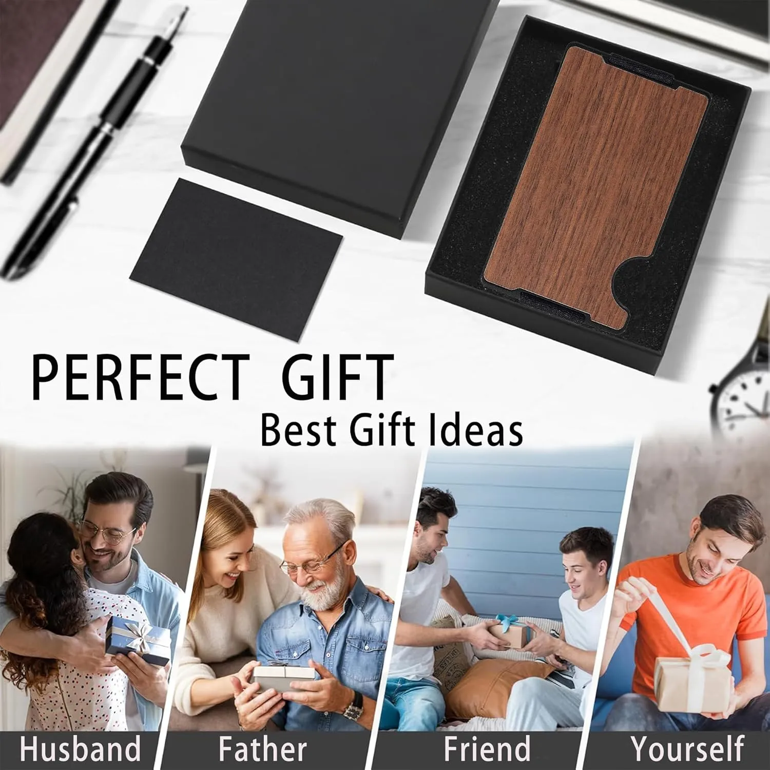 Minimalist Wallet for Men,Slim RFID Blocking Wallet,Durable Expandable Compact Plate, Matel Credit Card Holder,Cash Strap/Money Clip (Matte Walnut)