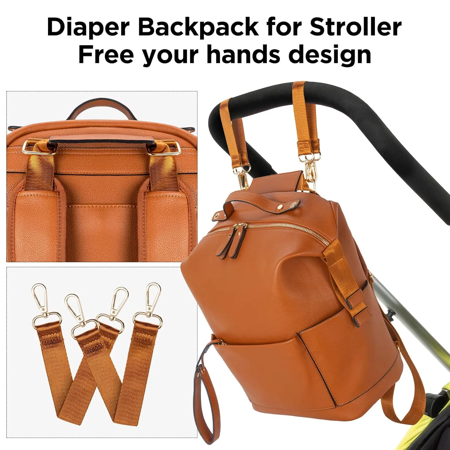 Minsong Diaper Bag Backpack, Waterproof Leather Diaper Bags With Changing Station for Baby, Fashion Multifunction Nappy Travel Diaper Backpack for Mom Dad (Brown)