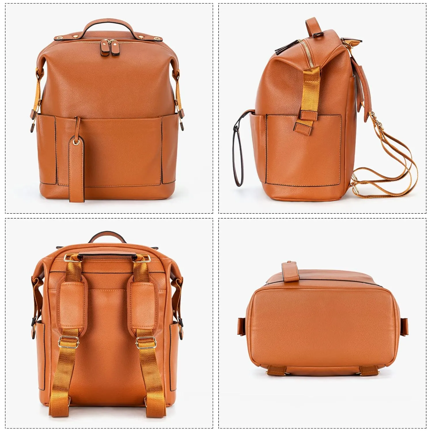 Minsong Diaper Bag Backpack, Waterproof Leather Diaper Bags With Changing Station for Baby, Fashion Multifunction Nappy Travel Diaper Backpack for Mom Dad (Brown)
