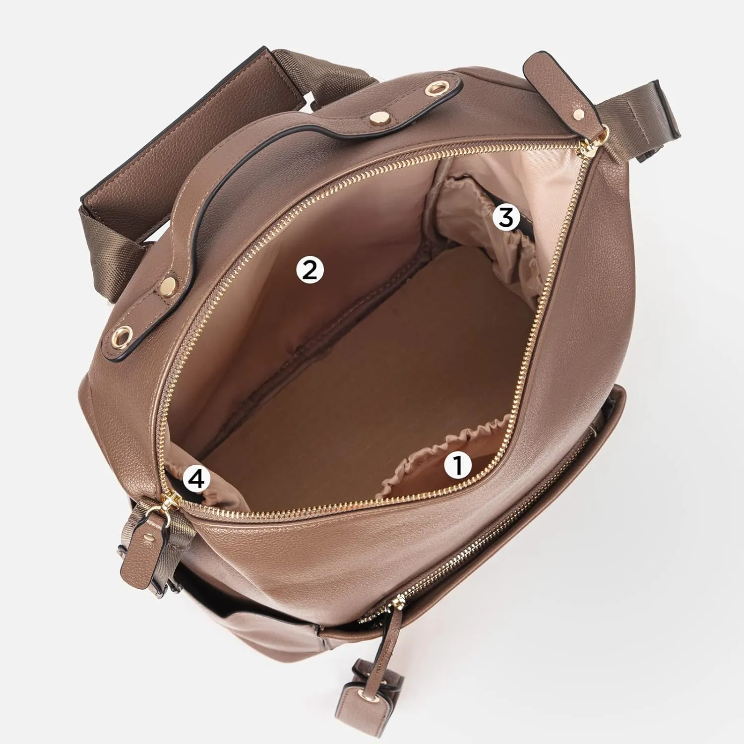 Minsong Diaper Bag Backpack, Waterproof Leather Diaper Bags With Changing Station for Baby, Fashion Nappy Travel Backpack for Mom Dad (Khaki)