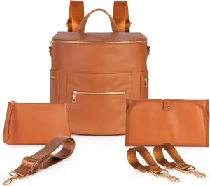 Minsong Fashion Leather Diaper Bag Women Backpack Purse, Mommy Travel Diaper Bag for Baby with Changing Pad Stroller Straps (Brown 33)