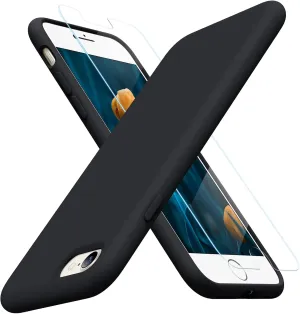 Miracase Ultra Slim Designed for iPhone SE 2022/ SE 2020/iPhone 7/iPhone 8 Case with Screen Protector, Multi-Color Silicone Shockproof Phone Case(Black)