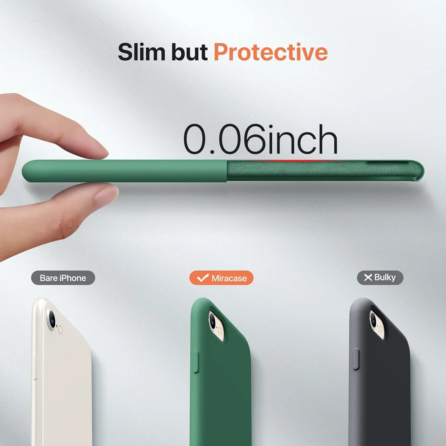 Miracase Ultra Slim Designed for iPhone SE Case 2022(3rd Gen)/iPhone SE 2020 Case(2nd Gen)/iPhone 7 Case/iPhone 8 Case with Screen Protector, Multi-Color Silicone Shockproof Phone Case(Acacia Green)