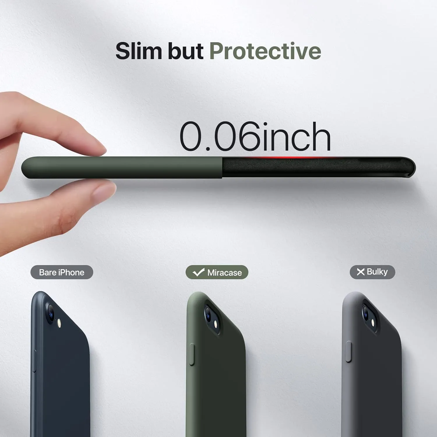 Miracase Ultra Slim Designed for iPhone SE Case 2022(3rd Gen)/iPhone SE 2020 Case(2nd Gen)/iPhone 7 Case/iPhone 8 Case with Screen Protector, Multi-Color Silicone Shockproof Phone Case(Dark Green)