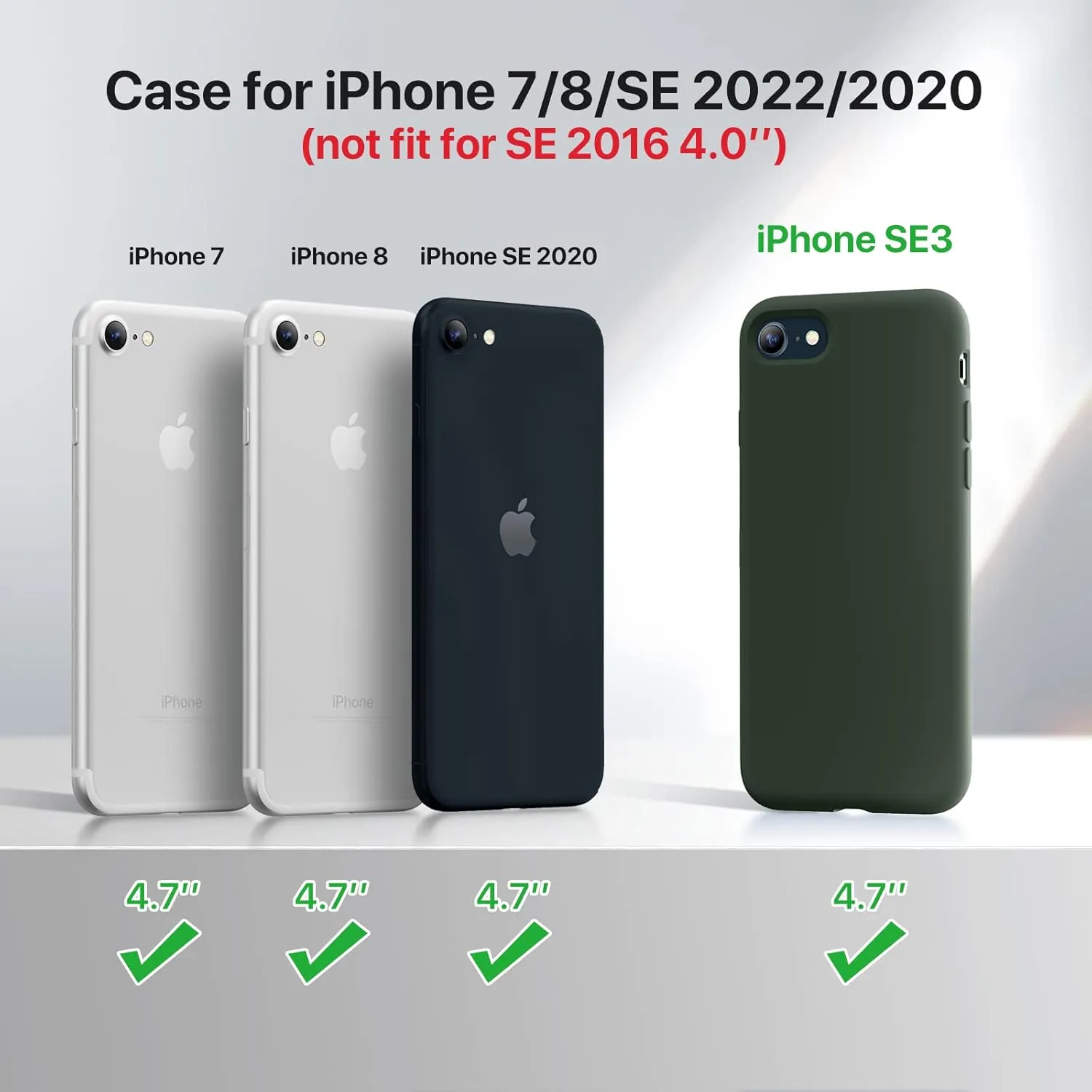Miracase Ultra Slim Designed for iPhone SE Case 2022(3rd Gen)/iPhone SE 2020 Case(2nd Gen)/iPhone 7 Case/iPhone 8 Case with Screen Protector, Multi-Color Silicone Shockproof Phone Case(Dark Green)