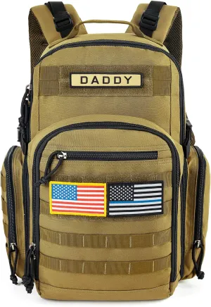 MIRACOL Military Diaper Bag for Dad - Large Diaper Backpack with 12  Compartments - Insulated Bottle Pockets Quick-Access Wipe Dispenser for Travel Hiking Camping Tan