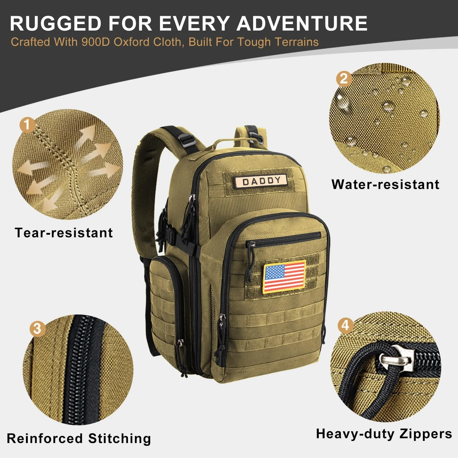 MIRACOL Military Diaper Bag for Dad - Large Diaper Backpack with 12  Compartments - Insulated Bottle Pockets Quick-Access Wipe Dispenser for Travel Hiking Camping Tan
