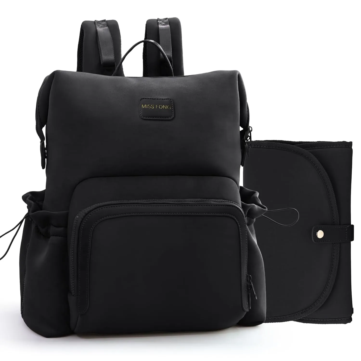 miss fong Diaper Bag Backpack - Baby Diaper Bag Neoprene Bag Large Capacity Neoprene Backpack with Diaper Changing Pad Travel Diaper Backpack Baby Backpack with 12 Pockets for Mom & Dad -Black