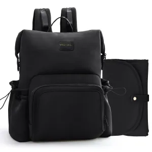 miss fong Diaper Bag Backpack - Baby Diaper Bag Neoprene Bag Large Capacity Neoprene Backpack with Diaper Changing Pad Travel Diaper Backpack Baby Backpack with 12 Pockets for Mom & Dad -Black