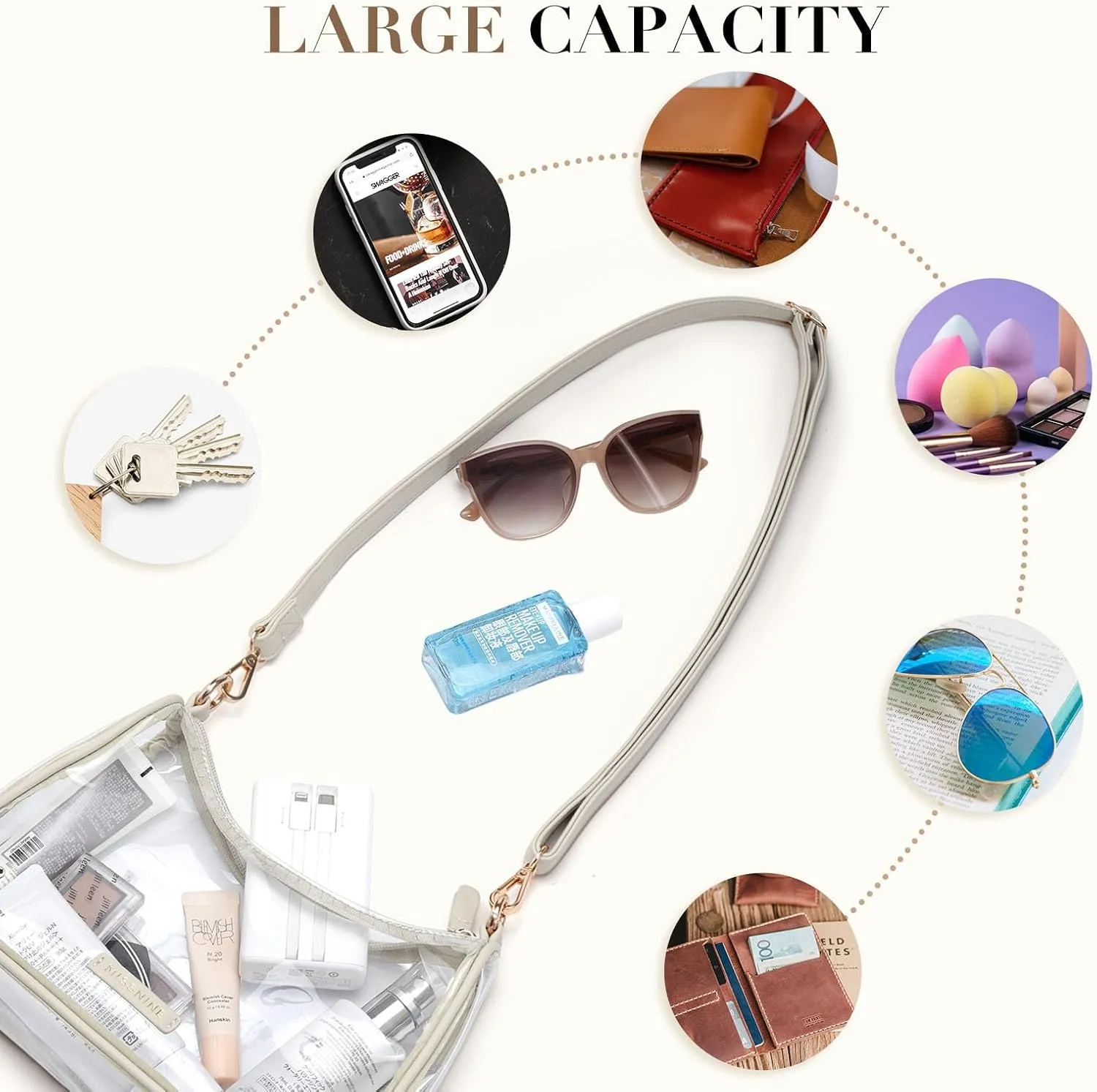 Missnine Clear Bag for Stadium Approved, Clear Crossbody Purse for Women Transparent Concert Handbag for Sport Stadium Events