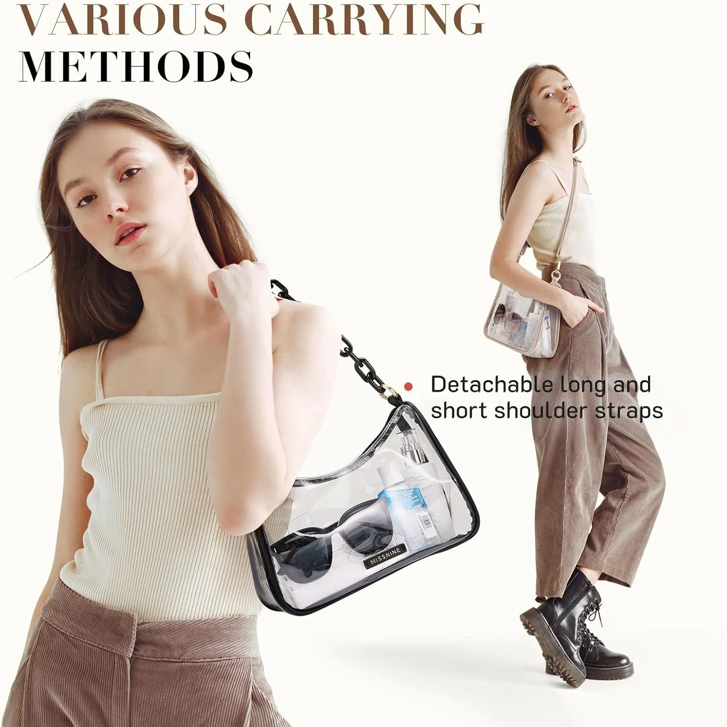 Missnine Clear Bag for Stadium Approved, Clear Crossbody Purse for Women Transparent Concert Handbag for Sport Stadium Events