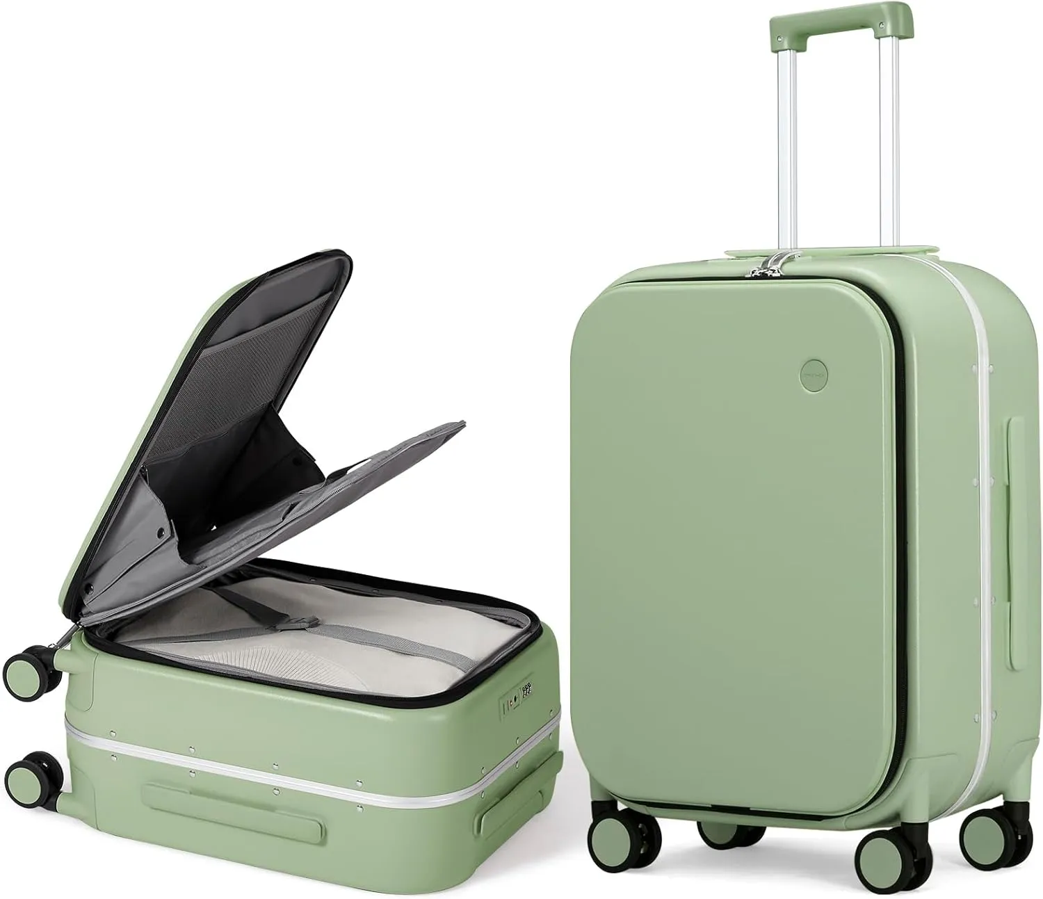 Mixi Carry On Luggage, 20'' Suitcase with Front Laptop Pocket, Travel Rolling Luggage Aluminum Frame PC Hardside with Spinner Wheels & TSA Lock and Cover - Avocado Green