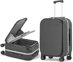 Mixi Luggage Suitcase with Spinner Wheels, 24'' Checked Travel Luggage Aluminum Frame PC Hardside with TSA Lock & Cover - Rock Gray